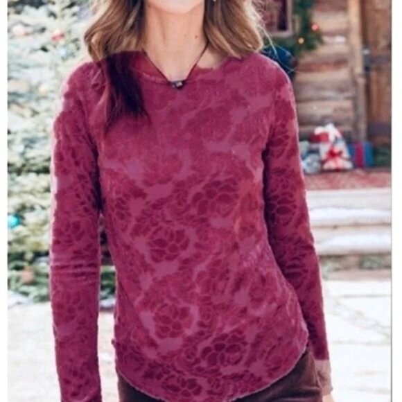 Sundance Delicate Senses Velvet Burnout Top in Burgundy Size Medium - Picture 1 of 9